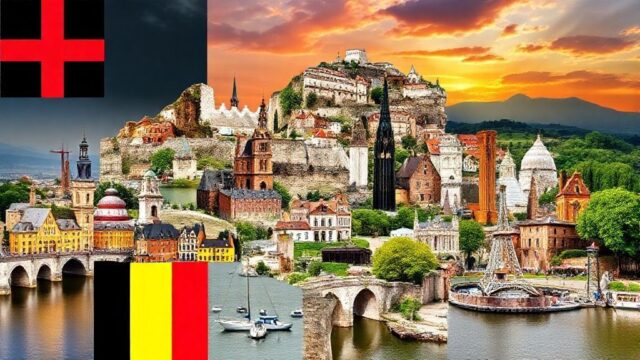 Collage of Belgium representing all the touristic poi of the country in 16:9 aspect ratio