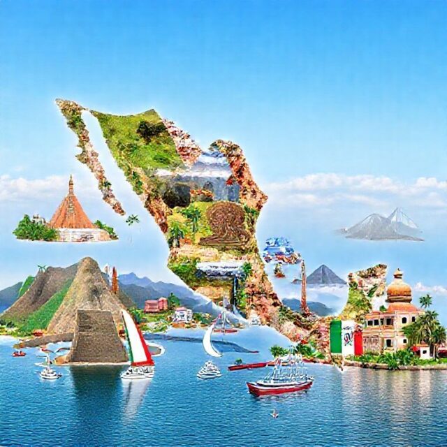 Collage of Mexico representing all the touristic poi of the country in 16:9 aspect ratio