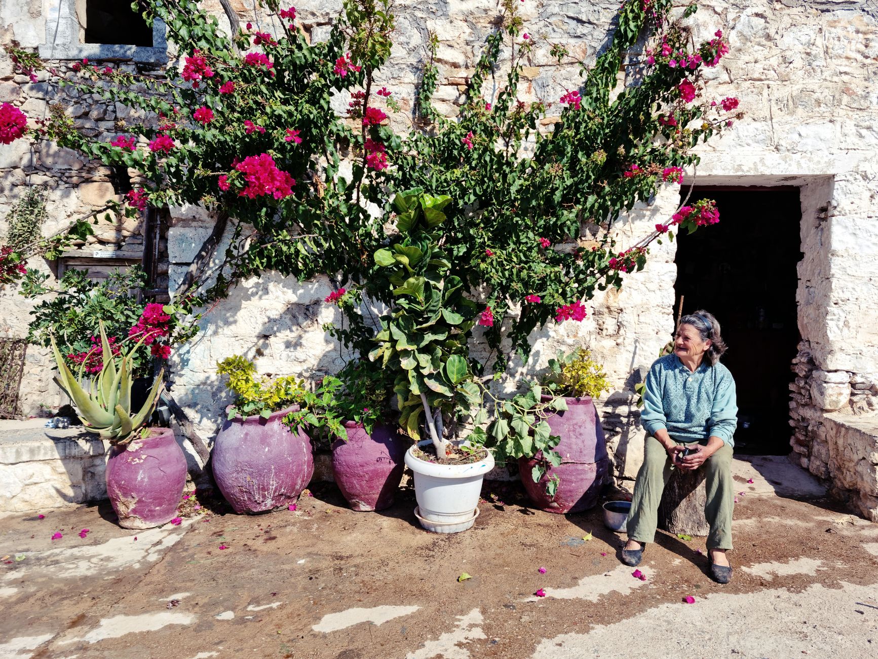 Carole Bouquet relaxing at her summer home in Pantelleria, volcanic island in the Mediterranean Sea