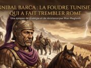 Hannibal Barca : La Foudre Tunisienne qui a fait trembler Rome et Humilié l’Empire Colonial Avant l’Heure Illustration épique de Hannibal Barca et son armée traversant les Alpes avec des éléphants de guerre