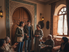 Les 7 étapes obligatoires du “Au revoir” chez nous (La n°4 va vous faire rire). Famille maghrébine qui discute sur le pas de la porte pendant un long au revoir.