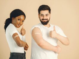 Moroccan family receiving vaccines at a health center