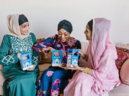 Family enjoying Briouat au miel et amandes during Ramadan Iftar