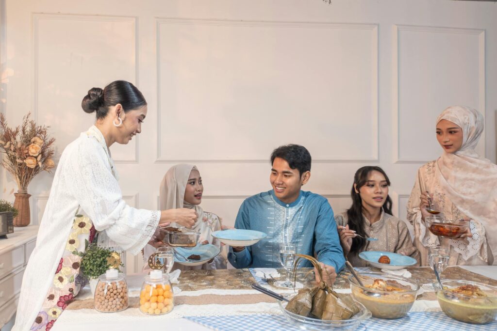 Aid el-Fitr family gathering with traditional Maghrebi dishes