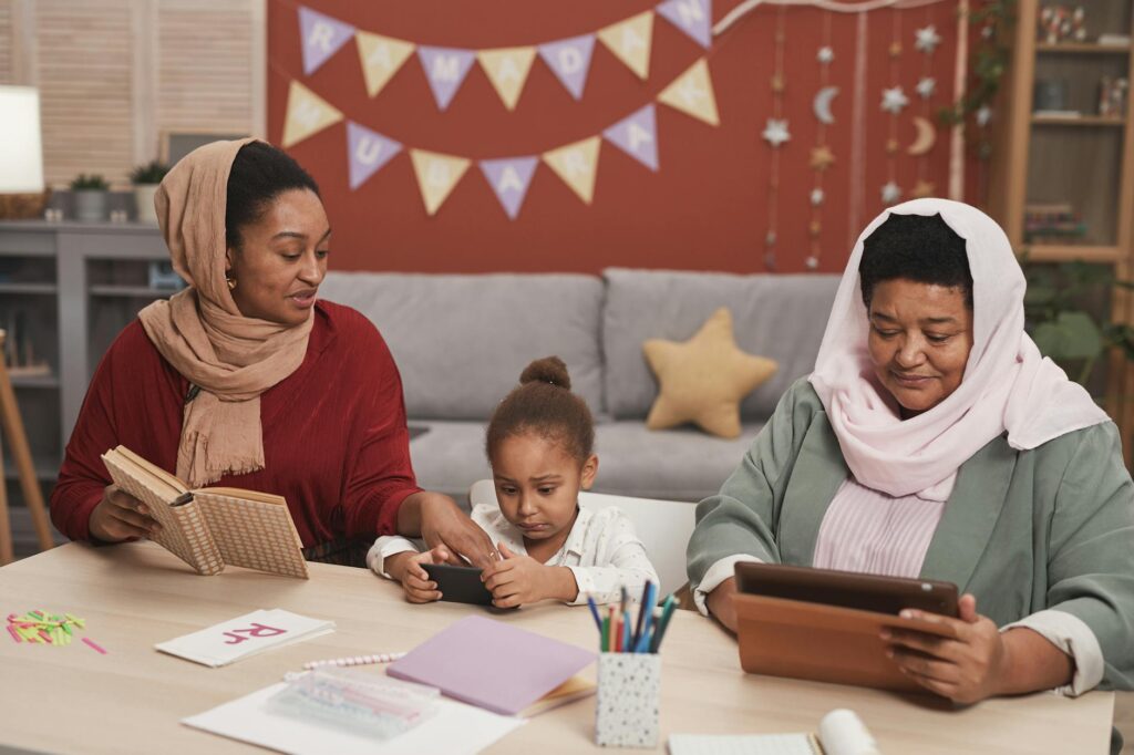 Muslim family using innovative apps during Ramadan Kareem 2026