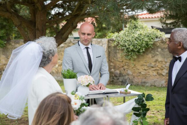 Maghrebin couple at traditional wedding trends exhibition in Chasseneuil-du-Poitou