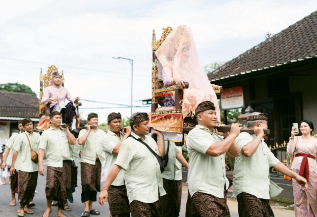 Sikh-Balinese wedding ceremony in Bali, Indonesia with colorful decorations and traditional attire