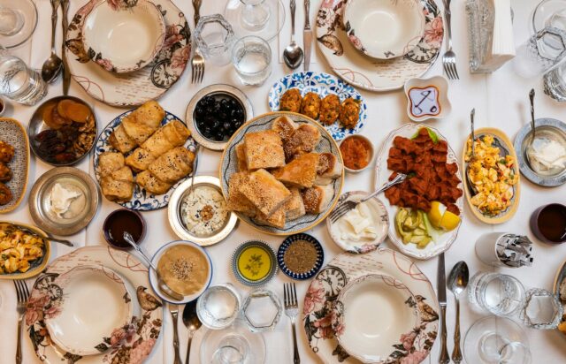 traditional baklava dessert in a Ramadan setting with family