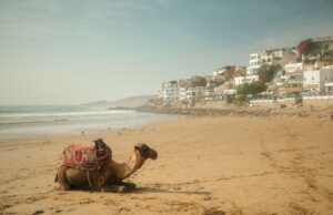 Le Maroc : Une destination sûre dans une région en conflit Famille maghrébine visitant une plage au Maroc
