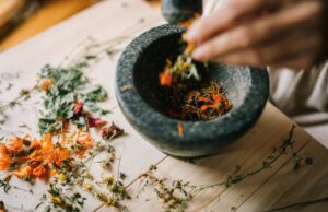 Plantes médicinales du Maroc : guide pratique pour soins de base Femme marocaine utilisant des plantes médicinales dans sa cuisine