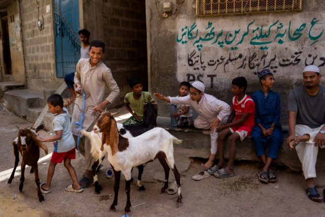Marocain en train de préparer un agneau pour Aïd al-Adha