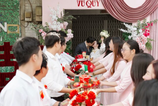 South Vietnamese traditional wedding with couple in traditional attire