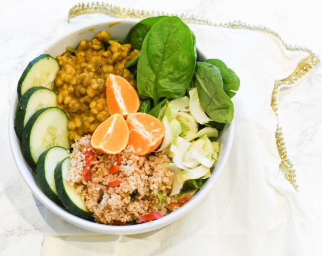Colorful Moroccan lentil salad served during Ramadan