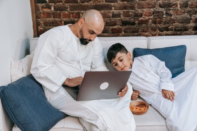 Maroccan family learning together in a modern setting