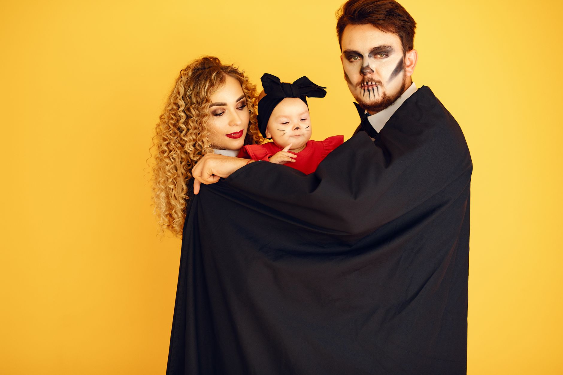Maghrebi family celebrating Halloween in diaspora with cultural costumes
