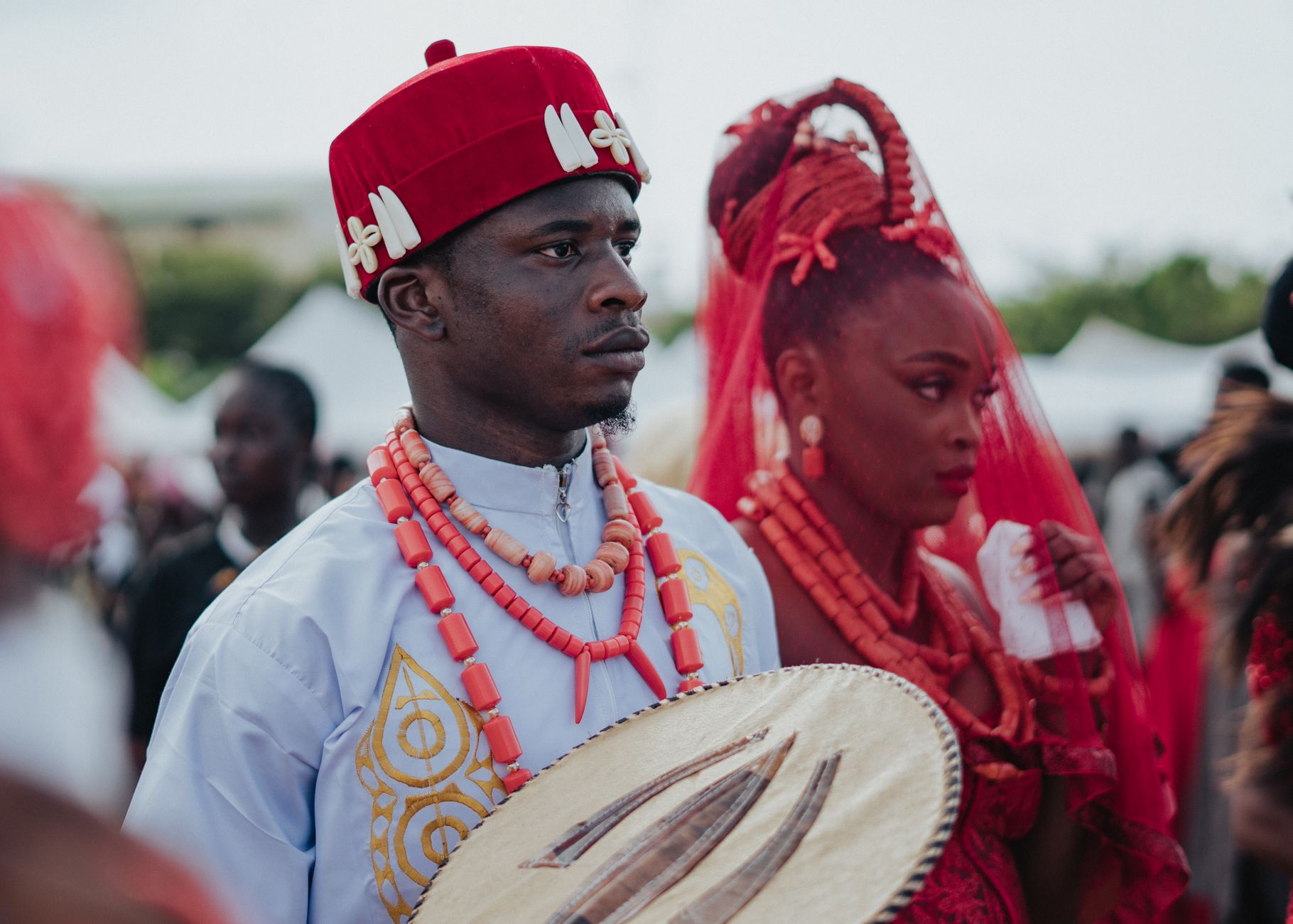 African couple exchanging vows during a traditional wedding ceremony in France