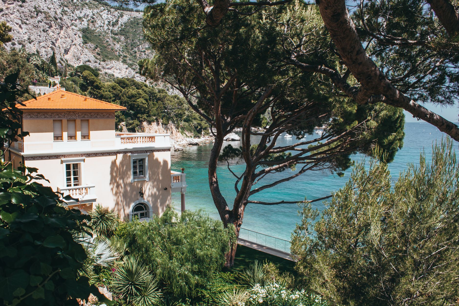 Carole Bouquet outside her luxury villa on the Cote d'Azur, the Black Pearl of the Mediterranean